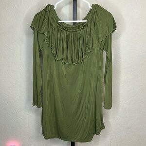 413 - Chaser NWT Olive Green Long Sleeve with Ruffle Collar, Size Medium
